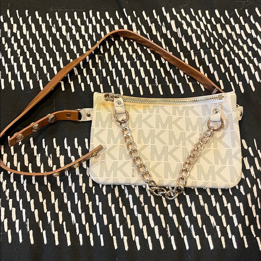 Michael Kors Cream and Brown Chain Belt Bag